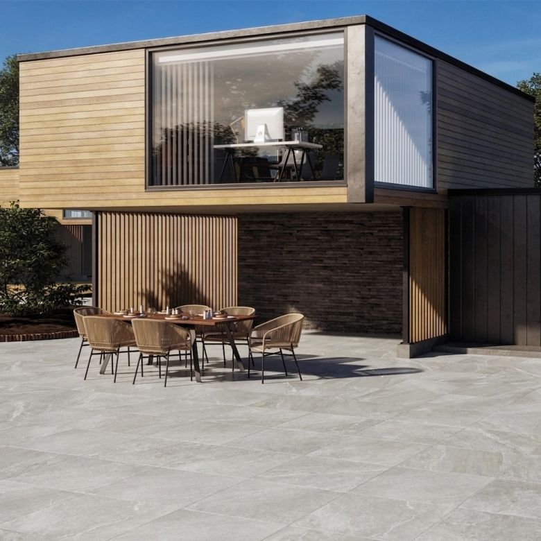 Carrelage sol extérieur effet pierre Yaiza gris R11 45x45 cm