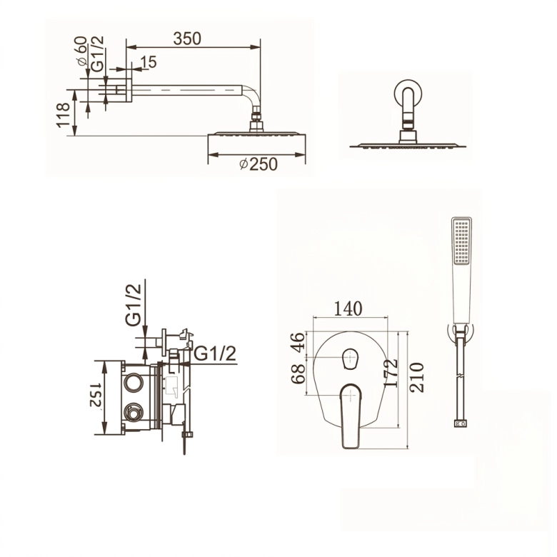Colonne de Douche encastrée Lagia Or Brossé
