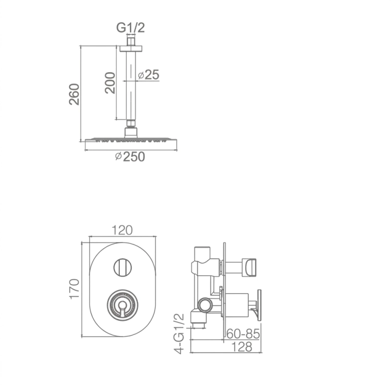 Colonne de Douche encastrée Salou design chrome