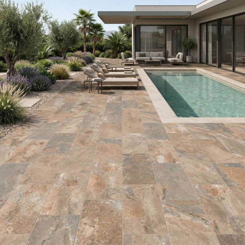 Carrelage sol extérieur effet pierre de bali Krabi beige cendré R11 30x60 cm