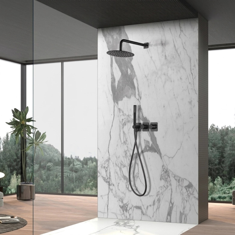 Colonne de Douche encastrée thermostatique Lhassa Noir Mat