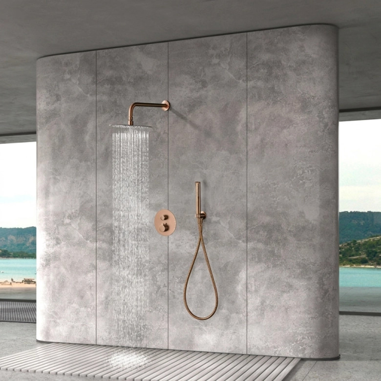 Colonne de Douche encastrée thermostatique Cuba Or Rose Brossé