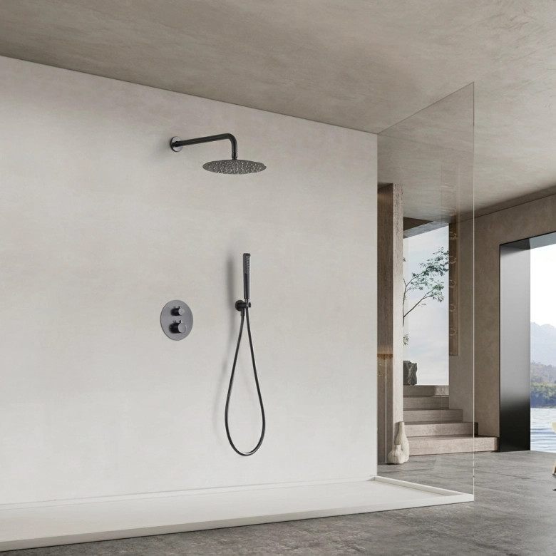 Colonne de Douche encastrée thermostatique Cuba Gris Anthracite