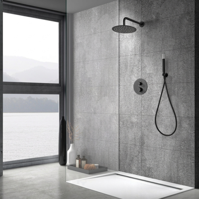 Colonne de Douche encastrée thermostatique Zena Noir Mat