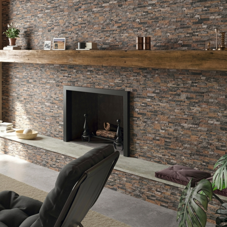 Carrelage effet parement intérieur Piedra terre 34x50 cm