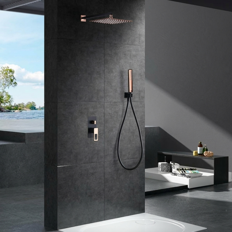 Colonne de Douche encastrée Sila design Noir/or rose