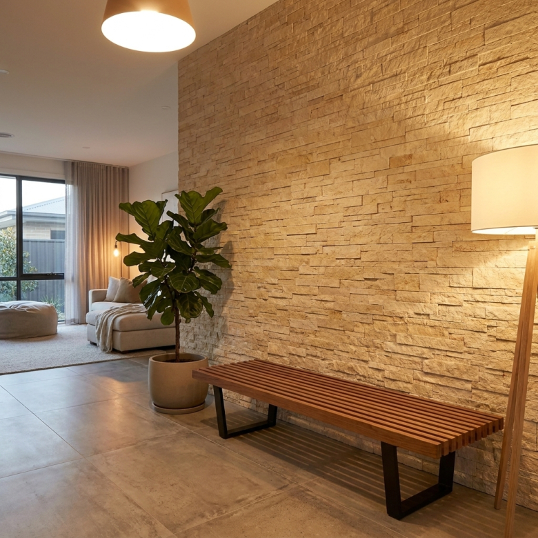 Carrelage effet parement intérieur Piedra beige 34x50 cm