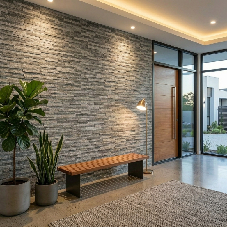 Carrelage effet parement intérieur Piedra anthracite 34x50 cm