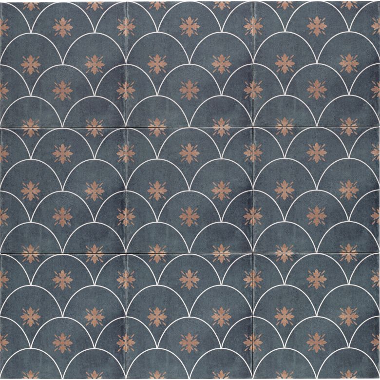 Carrelage sol effet carreaux de ciment Nola bleu nuit 2020 cm