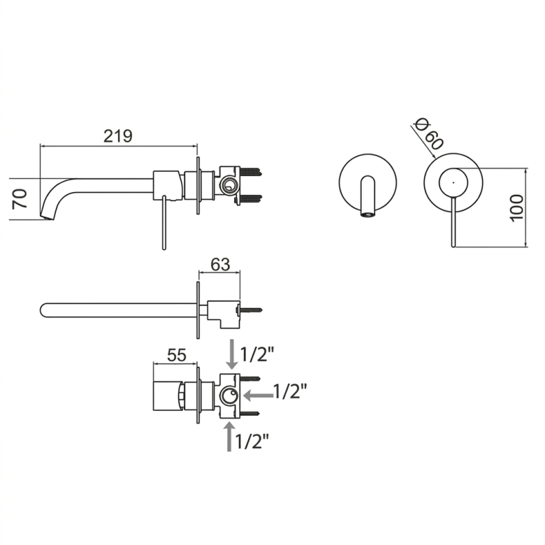 Mitigeur lavabo Encastré Menton Acier