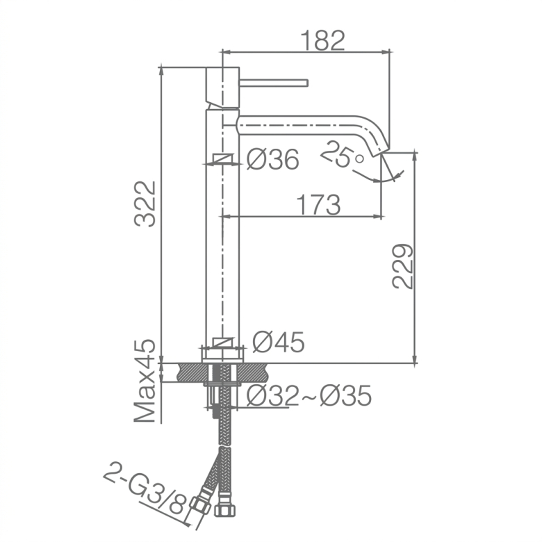 Mitigeur lavabo Milan haut Noir Mat
