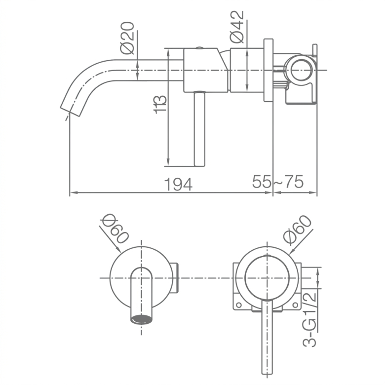 Mitigeur lavabo Encastré Milan Noir Mat