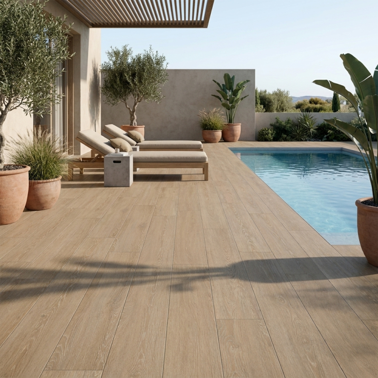 Dalle extérieur effet bois Sandhill 2.0 miel R11 30x120 cm