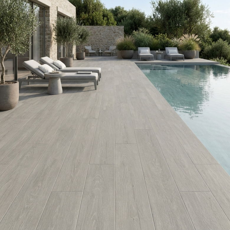 Dalle extérieur effet bois Sandhill 2.0 gris R11 30x120 cm