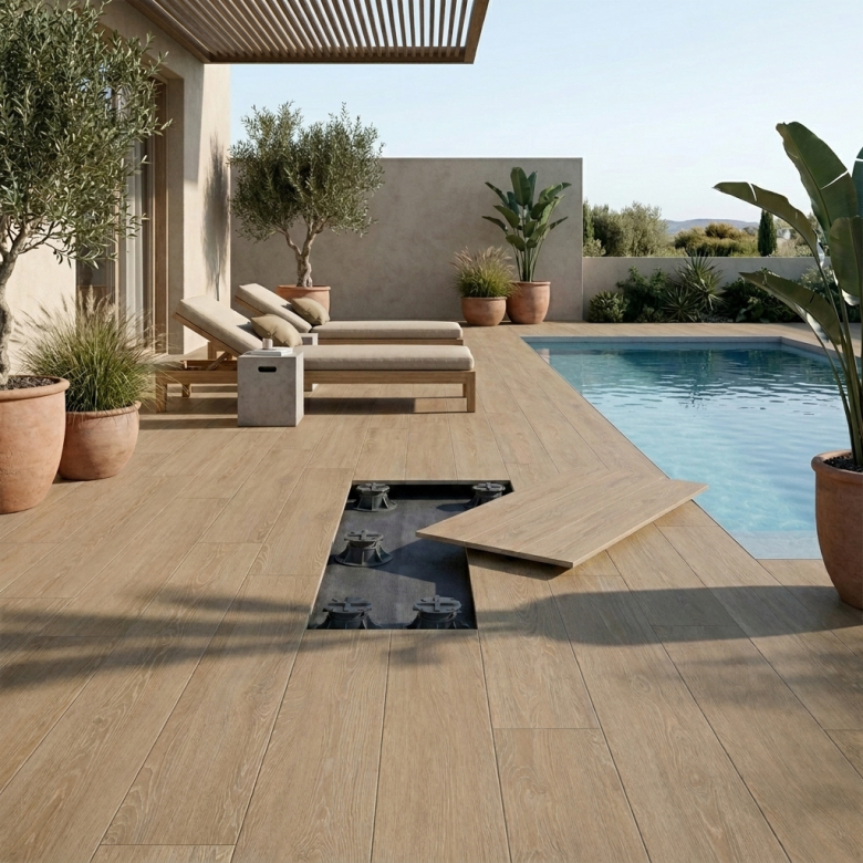 Dalle extérieur effet bois Sandhill 2.0 miel R11 30x120 cm
