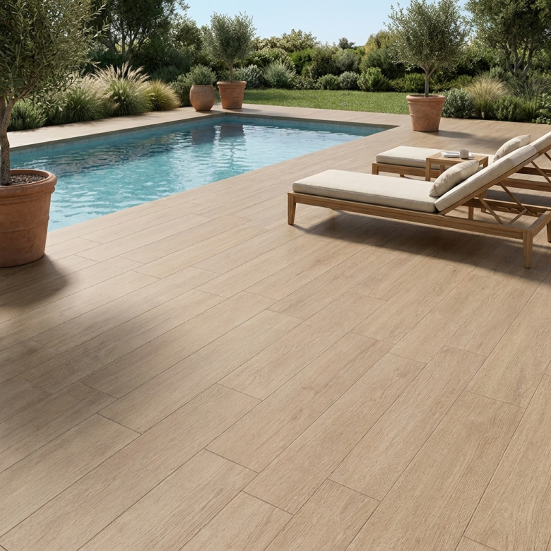 Dalle extérieur effet bois Florès 2.0 chêne R11 40*120 cm