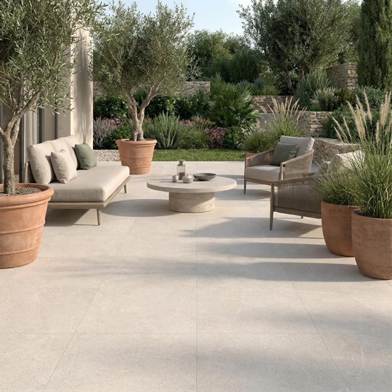Carrelage sol extérieur effet pierre Sentosa crème R11 90x90 cm