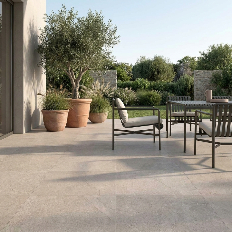 Carrelage sol extérieur effet pierre Ancolie Sable R11 60x60 cm