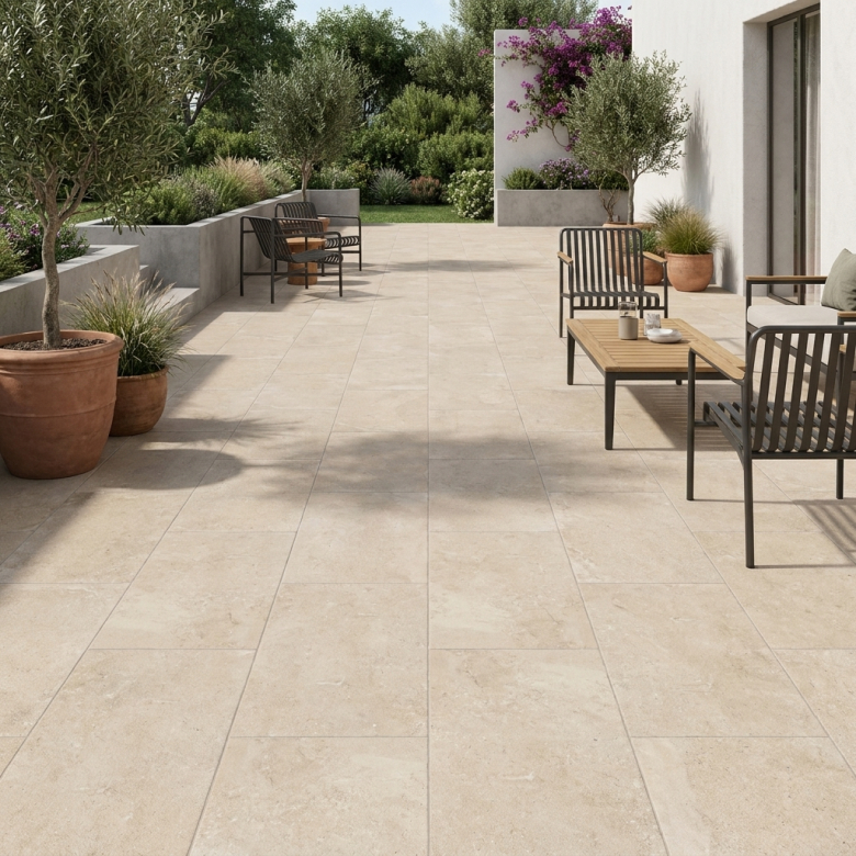 Carrelage sol extérieur effet pierre Ancolie Sable R11 60x120 cm