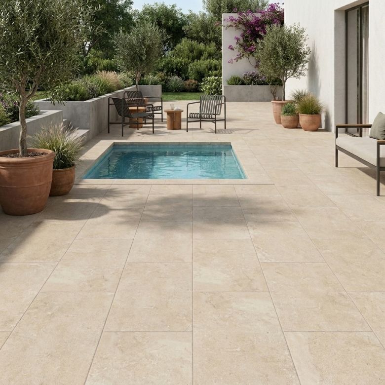 Carrelage sol extérieur effet pierre Ancolie SableR11 60x120 cm