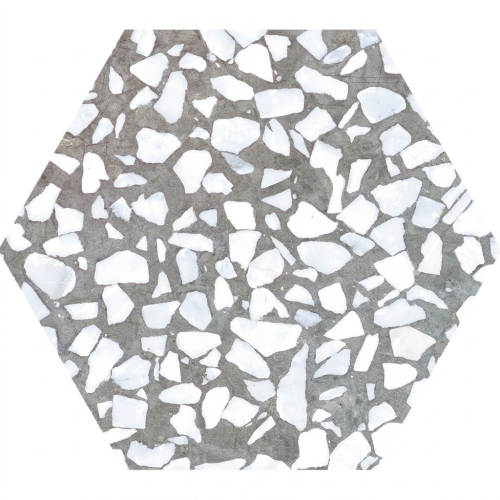 Carrelage sol hexagonal Terrazzo gris 23x23 cm