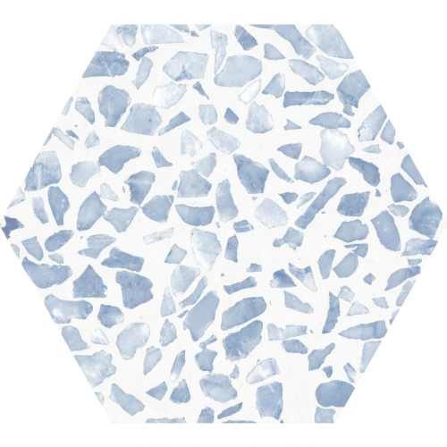 Carrelage sol hexagonal Terrazzo bleu 23x23 cm