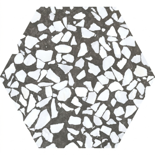 Carrelage sol hexagonal Terrazzo noir 23x23 cm