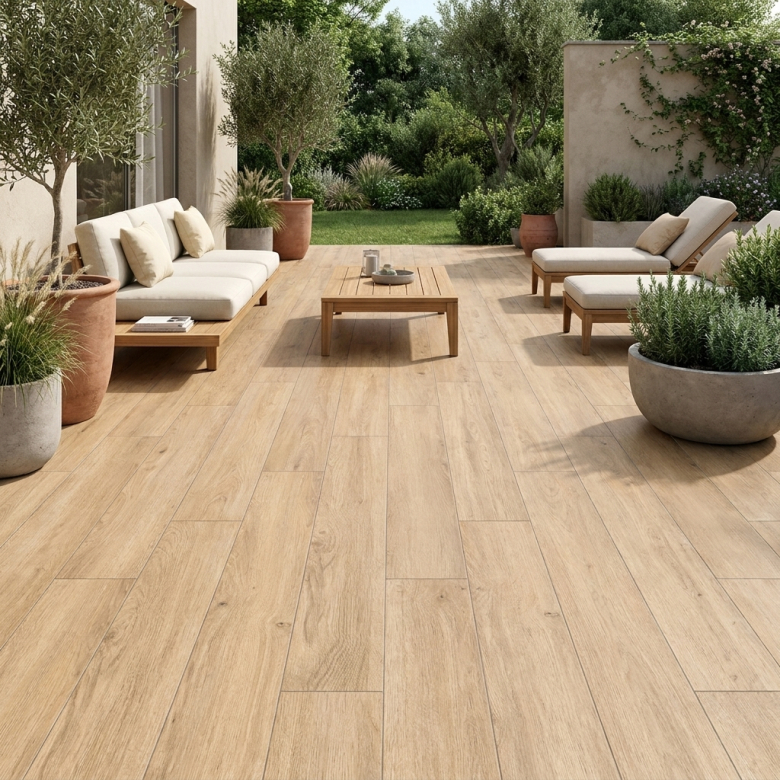 Carrelage sol extérieur effet bois Panggal beige R11 20x120 cm
