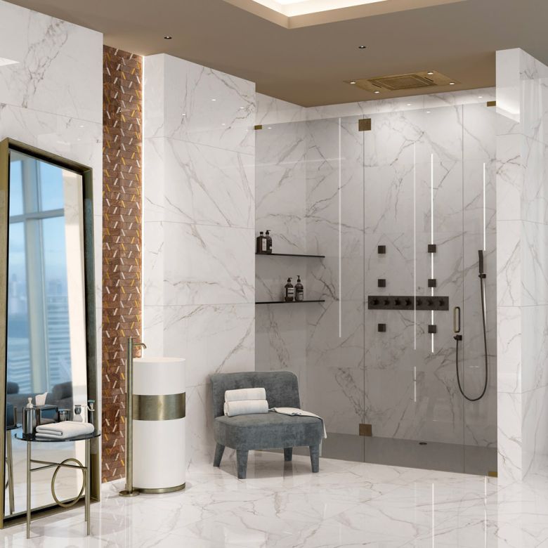 Carrelage sol et mur poli effet marbre Botticcino white beauty 60120 cm