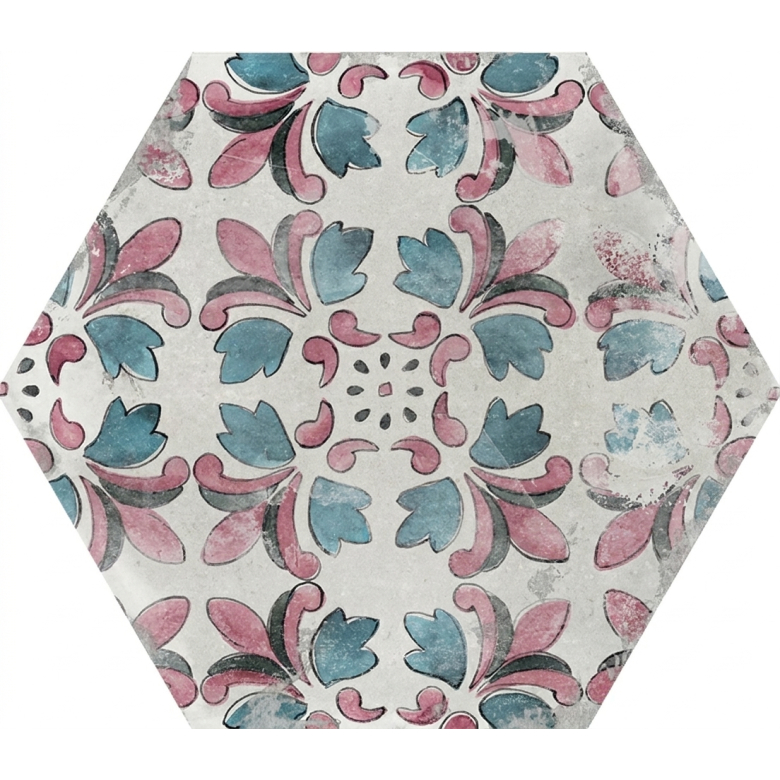 Carrelage sol hexagonal Acuarela décor mix 12,4x10,6 cm
