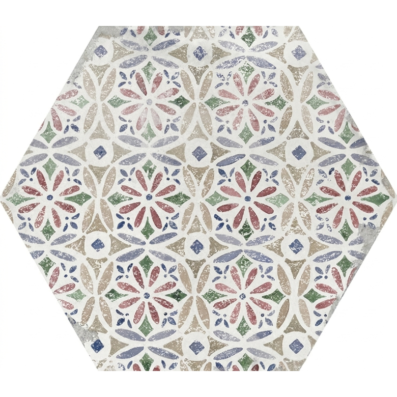 Carrelage sol hexagonal Acuarela décor mix 12,4x10,6 cm