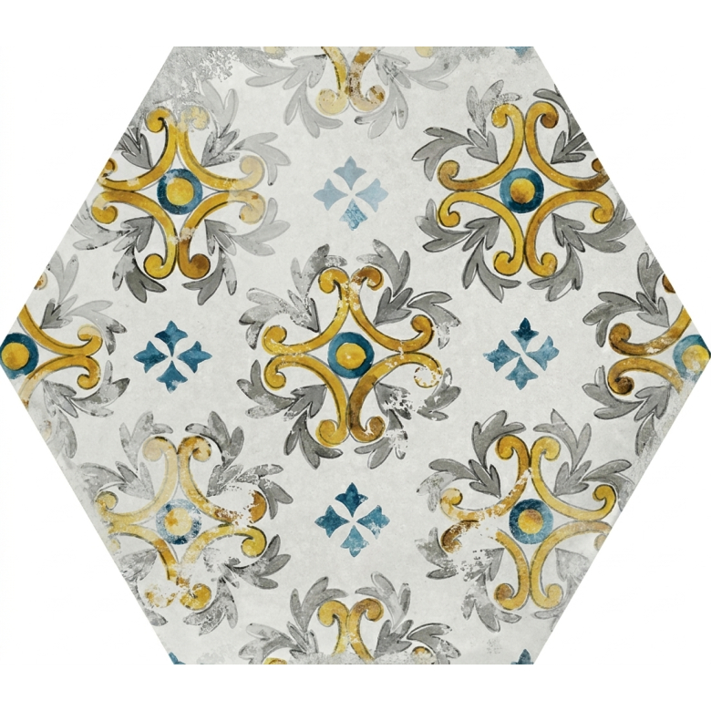 Carrelage sol hexagonal Acuarela décor mix 12,4x10,6 cm
