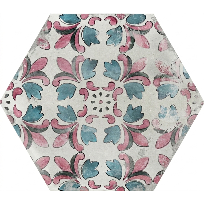 Carrelage sol hexagonal Acuarela décor mix 12,4x10,6 cm