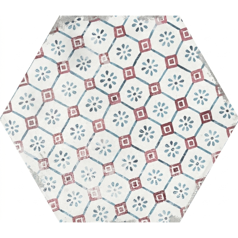 Carrelage sol hexagonal Acuarela décor mix 12,4x10,6 cm