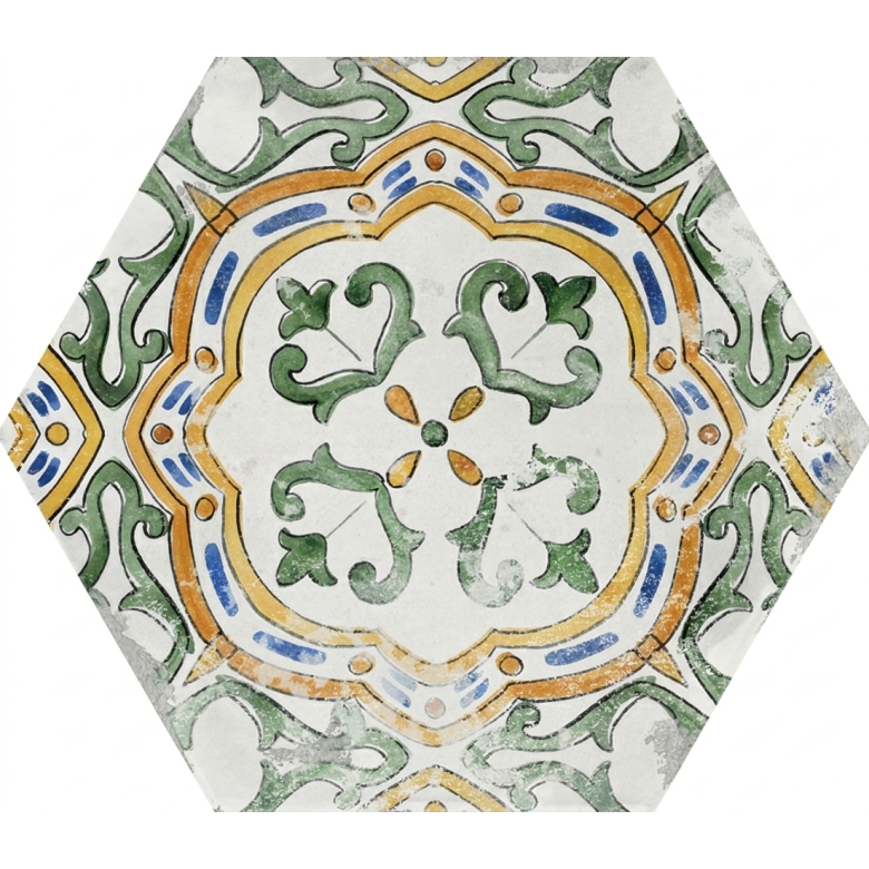 Carrelage sol hexagonal Acuarela décor mix 12,4x10,6 cm