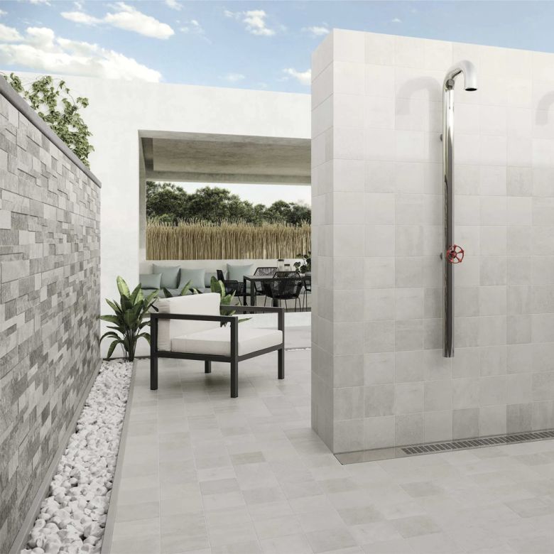 Carrelage sol extérieur effet Pierre de Bali Naga blanc R11 33x33 cm