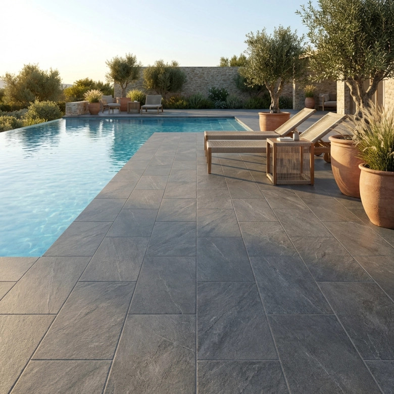 Carrelage sol extérieur effet pierre Bocca di l'oro anthracite R11 30x60cm