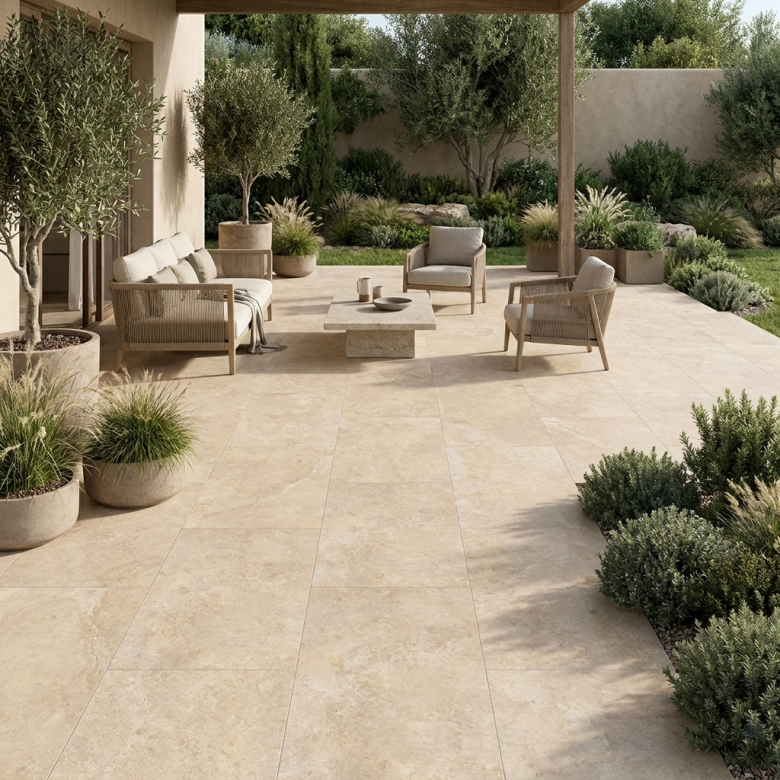 Carrelage sol extérieur effet pierre travertin Bodrum sable R11 60x120 cm