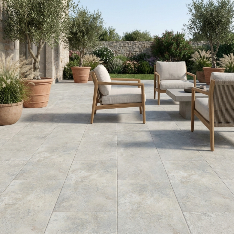 Carrelage sol extérieur effet pierre travertin Bodrum gris R11 60x120 cm
