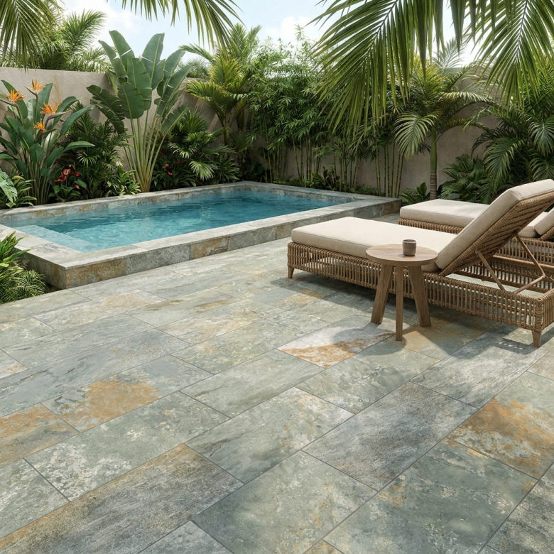 Carrelage sol extérieur effet Pierre de Bali Lovina vert R11 30*60cm