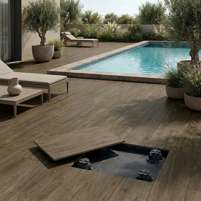 Dalle extérieur effet bois Upala marron 2.0 R11 40x120 cm