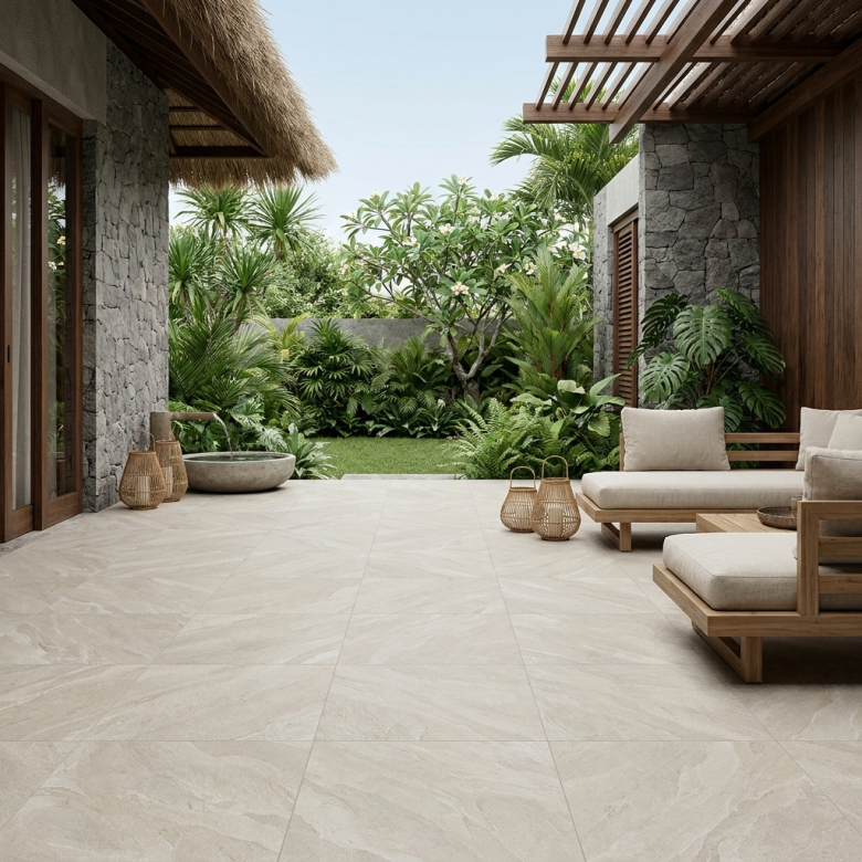 Dalle extérieur effet pierre Volcania 2.0 beige R11 60x60 cm