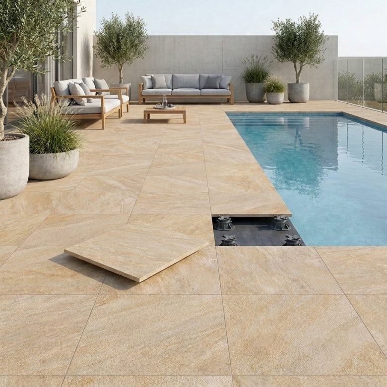 Dalle extérieur effet pierre Minéral 2.0 Beige R11 60x60 cm