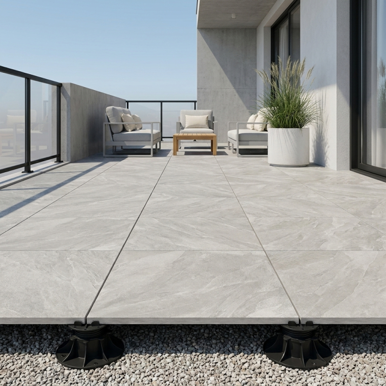 Dalle extérieur effet pierre Volcania 2.0 perle R11 60x60 cm