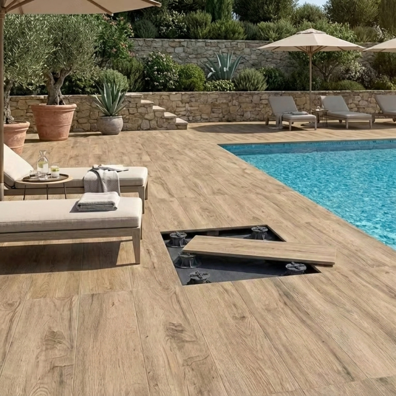 Dalle extérieur effet bois Sequoia 2.0 elm R11 30x120 cm