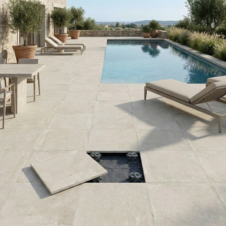 Dalle extérieur Cemento 2.0 Crème R11 60x60 cm