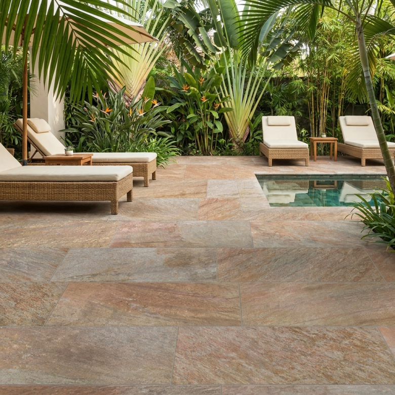 Carrelage sol extérieur effet pierre de bali Futura gold R11 30x60,4 cm