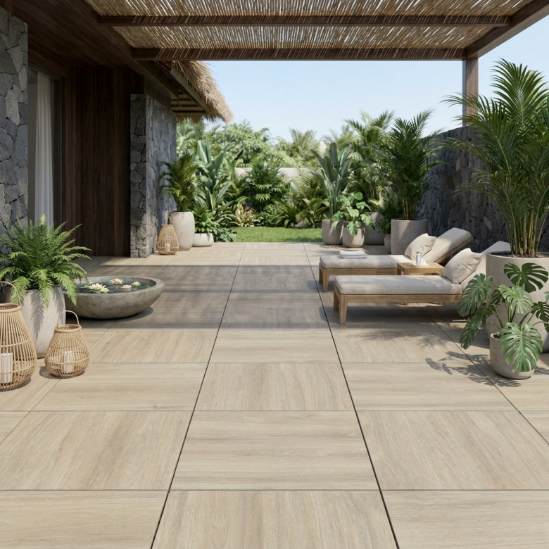 Dalle extérieur effet bois Sumatra naturel R11 60*60 cm