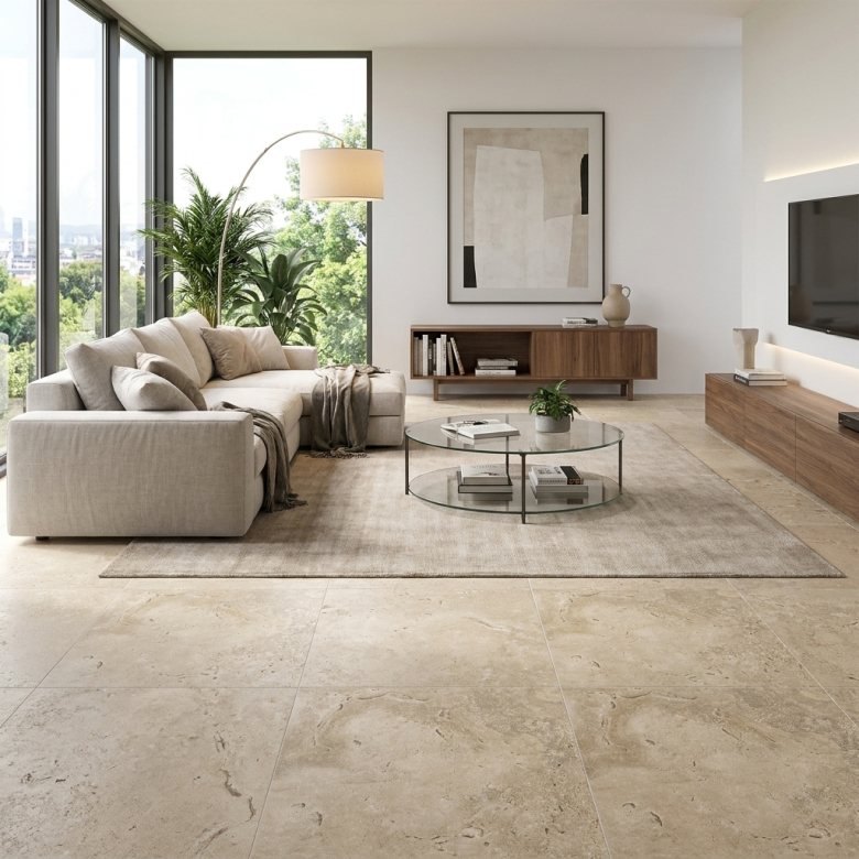 Carrelage sol effet Travertin Tivertino Terre 60x60 cm