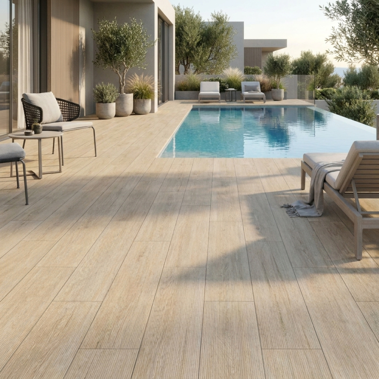 Carrelage sol extérieur effet bois Tree deck honey R11 22.5x90 cm